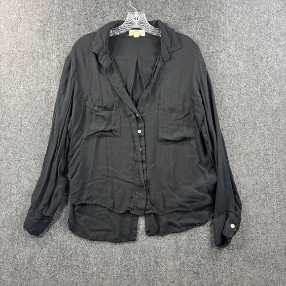 Cloth & Stone Slit Back Top Women's Extra Large Black Button Down Roll Tab USA - Picture 1 of 8